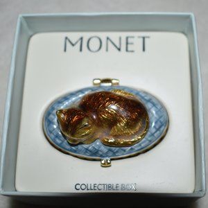 MONET Collectors Trinket Box- sleeping kitty cat-retired